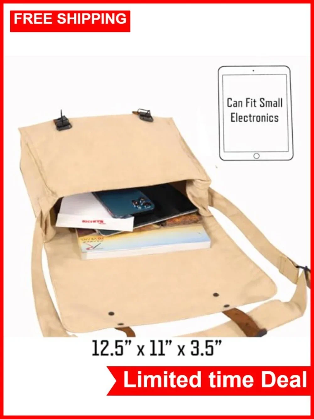 Vintage Canvas Messenger Bag Crossbody EDC Storage 14oz Cotton